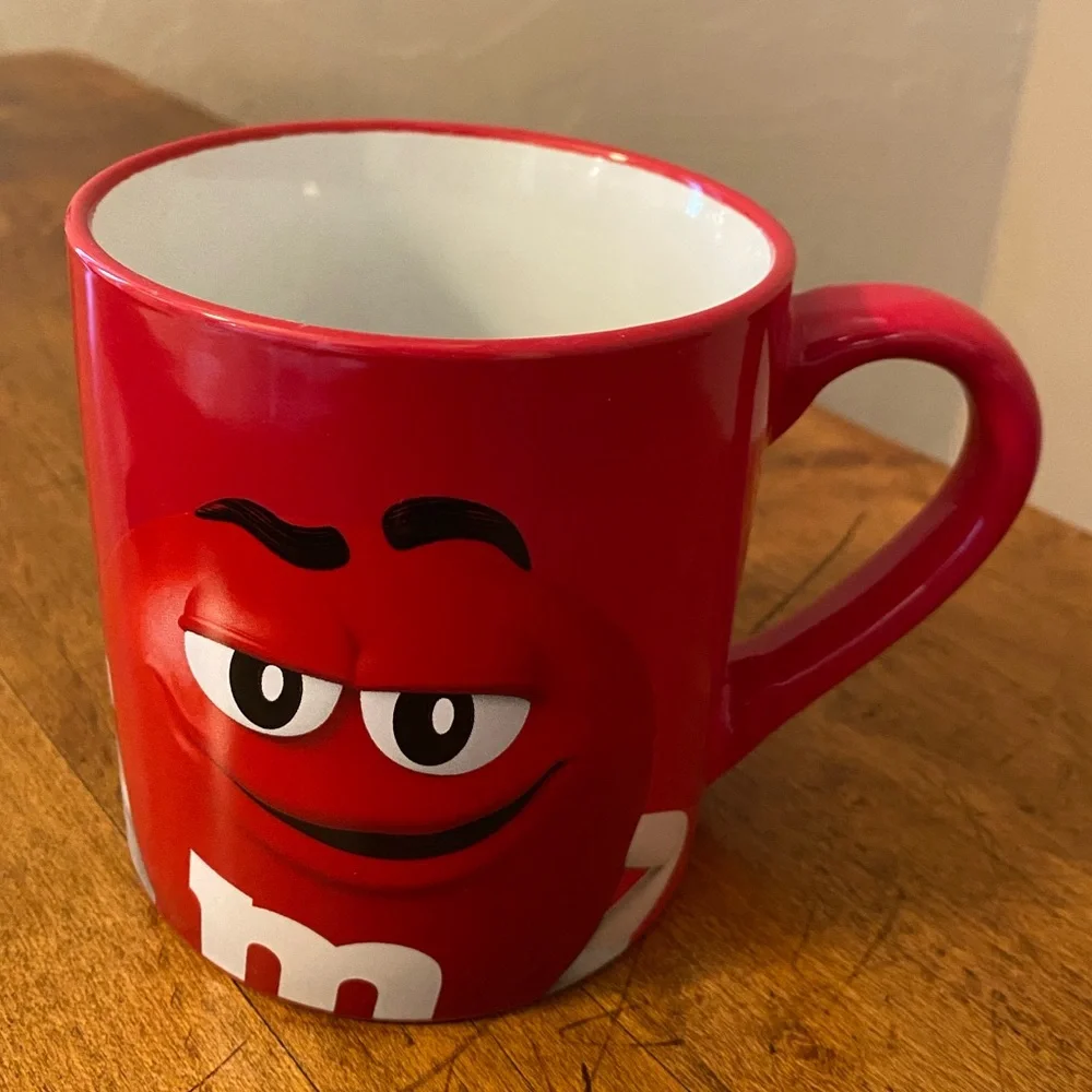 Mars M&M’s Red Coffee Mug Cup ‘Wanna Hear A Joke? DECAF’